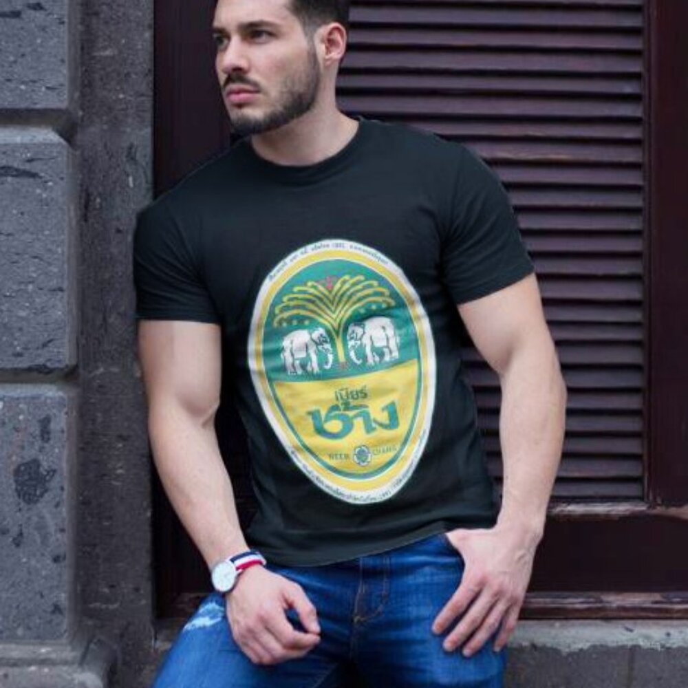 Super Chang Black, Green & White Elephant Design T-Shirt Size XL
